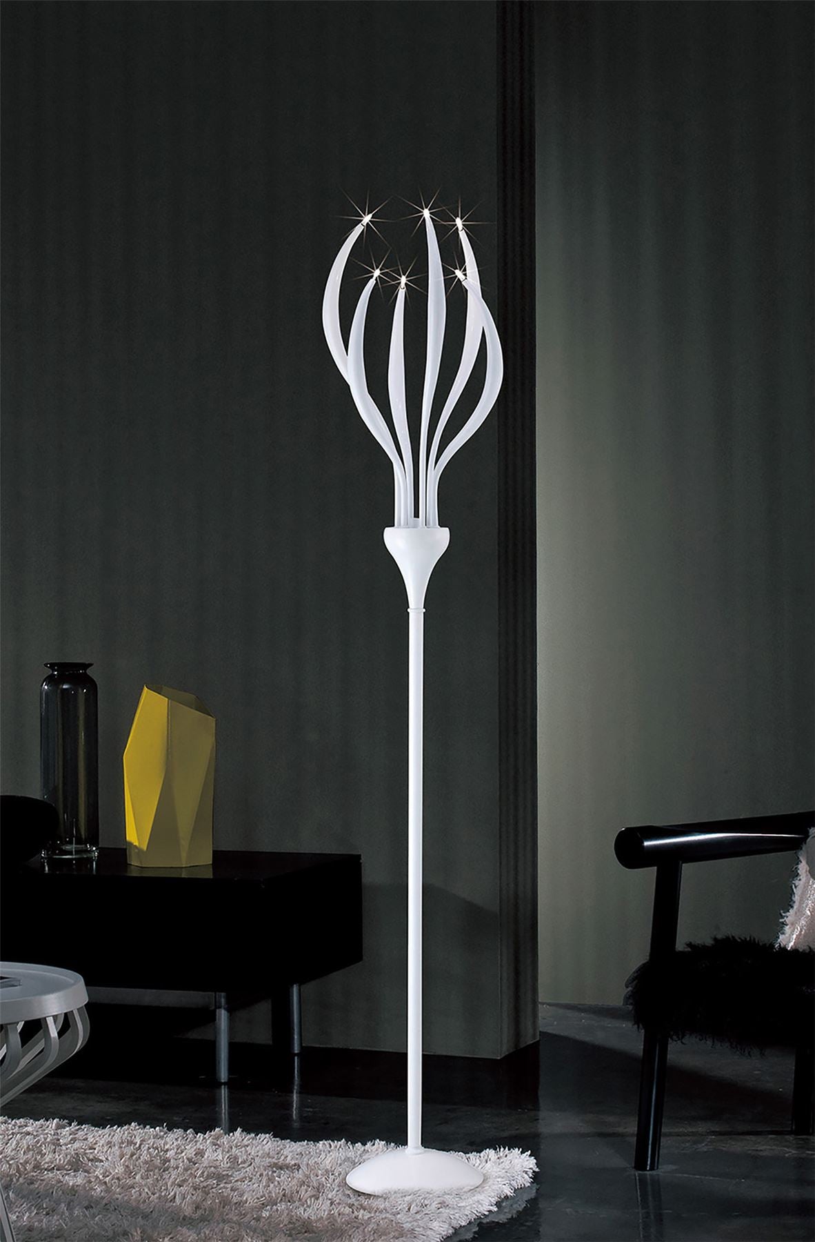 Diyas Llamas Floor Lamp 6 Light G4, Gloss White, NOT LED/CFL Compatible