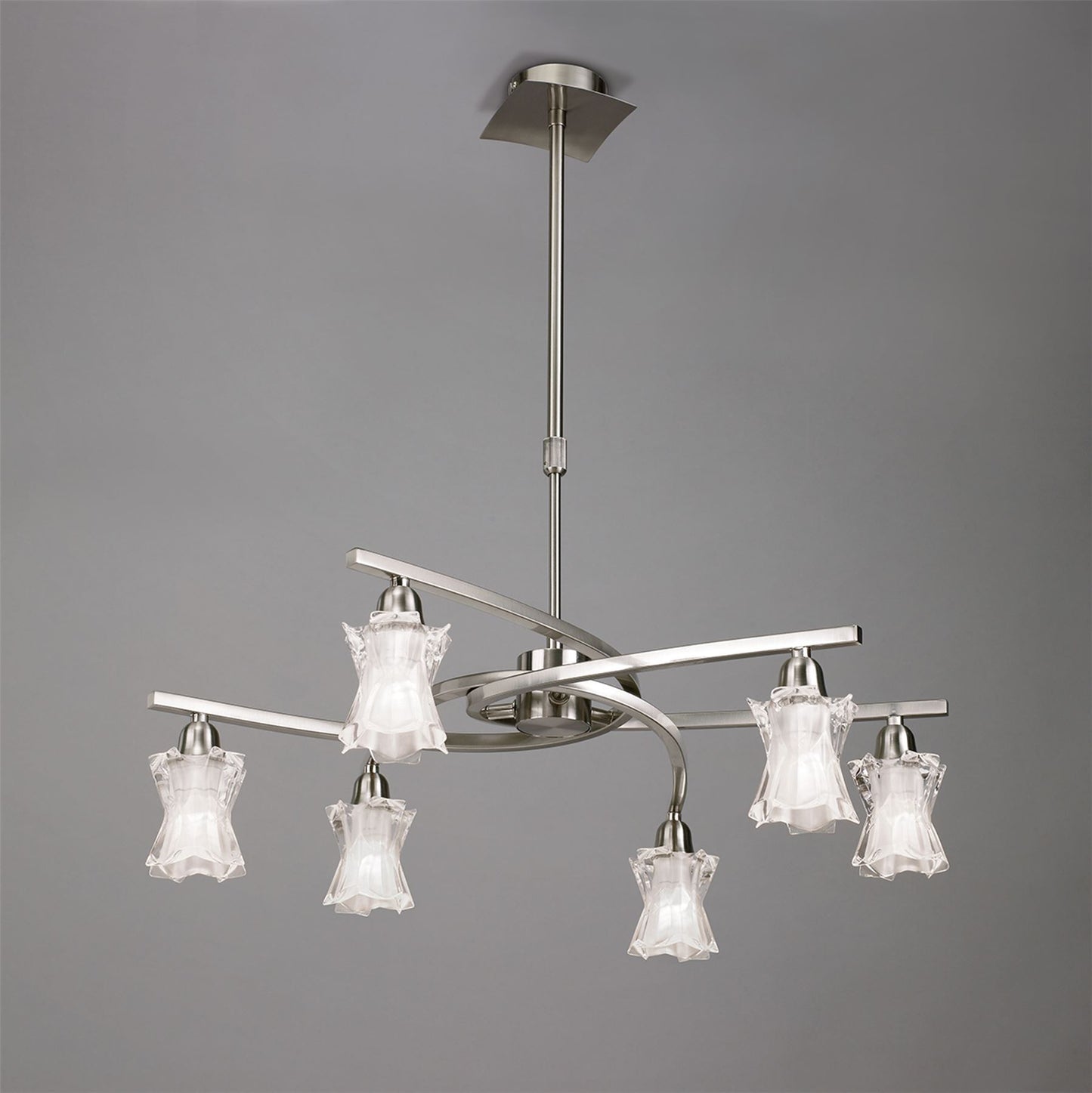 Mantra Alaska GU10 64cm Pendant Convertible To Semi Flush 6 Light L1/SGU10, Satin Nickel, CFL Lamps INCLUDED
