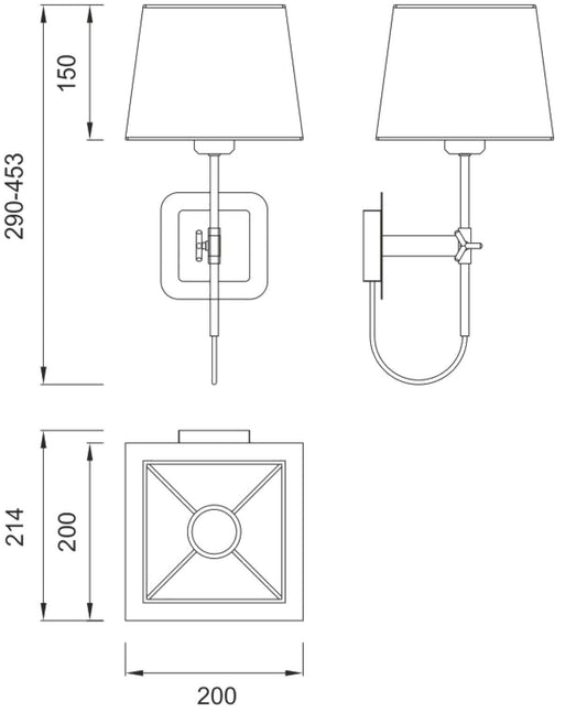 Mantra M5325 Habana Black Square Shade 240mm, Suitable for Table Lamps