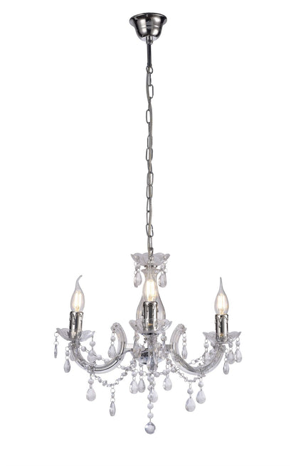 Deco Floria Chandelier with Acrylic Sconce & Acrylic Droplets 3 Light E14 Polished Chrome Finish