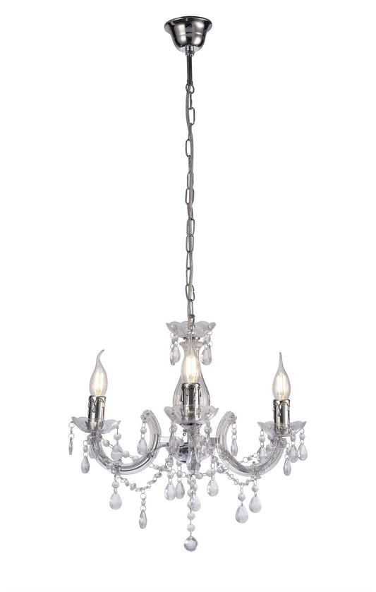 Deco Floria Chandelier with Acrylic Sconce & Acrylic Droplets 3 Light E14 Polished Chrome Finish