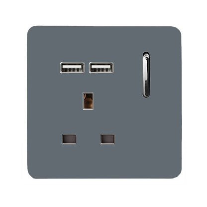 Trendi 1 Gang Artistic Modern Glossy 13 Amp 2x2.1mA USB Switched Tactile Warm Grey