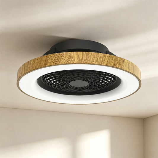 Tibet 65cm 70W LED Dimmable Ceiling Light With 35W DC Reversible Fan Remote, APP & Alexa/Google Voice, 3900lm, Wood Effect/Black, 5yrs Warranty