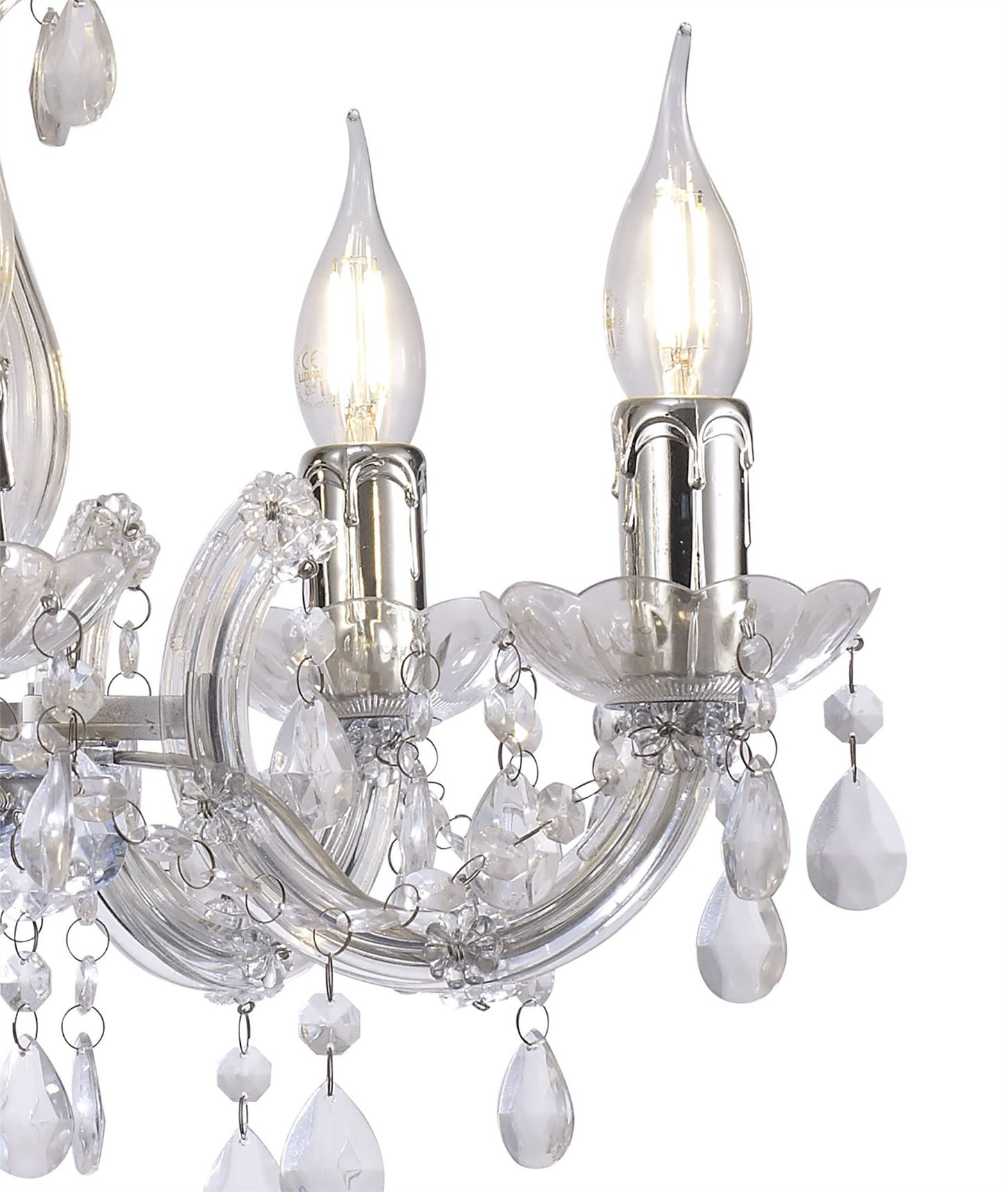 Deco Floria Chandelier with Acrylic Sconce & Acrylic Droplets 5 Light E14 Polished Chrome Finish