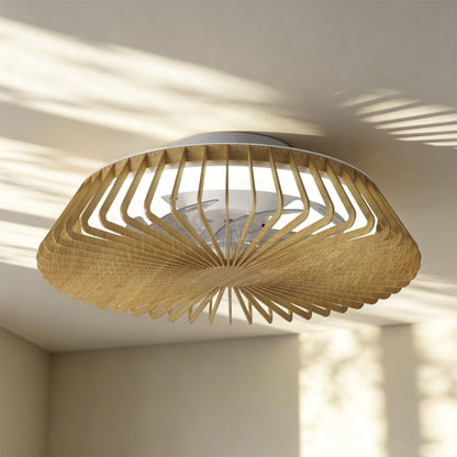 Himalaya Mini 53cm 70W LED Round Ceiling Light With 30W DC Reversible Fan, 2700-5000K Tuneable White, 4900lm, Remote Control, Wood, 3yrs Warranty