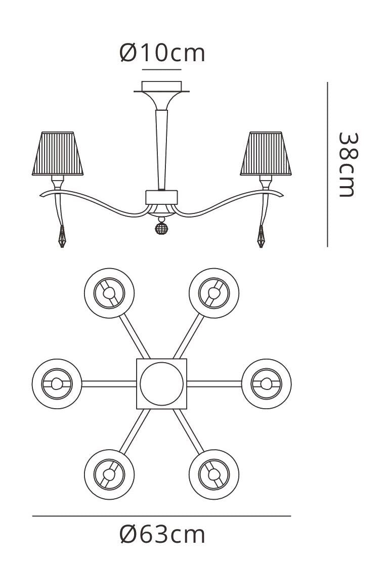 Mantra M0344 Siena Semi Ceiling Round 6 Light E14, Polished Chrome with Black Shades and Black Crystal