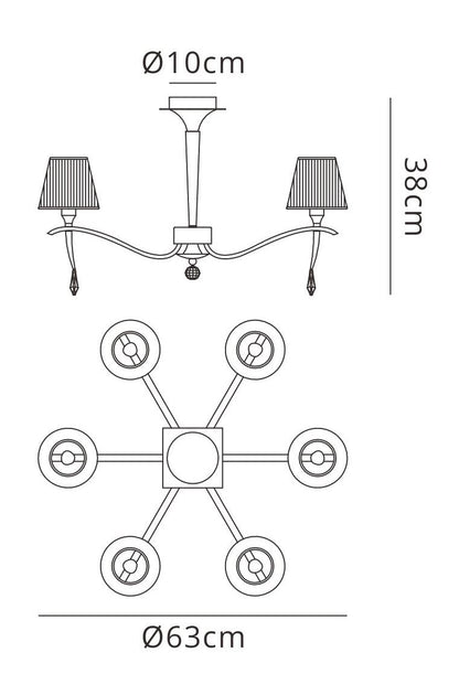 Mantra M0344 Siena Semi Ceiling Round 6 Light E14, Polished Chrome with Black Shades and Black Crystal