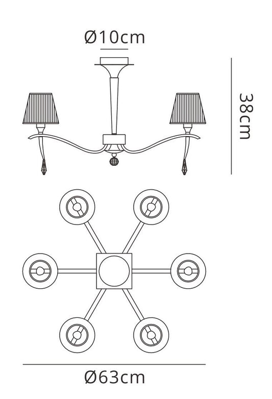 Mantra M0344 Siena Semi Ceiling Round 6 Light E14, Polished Chrome with Black Shades and Black Crystal