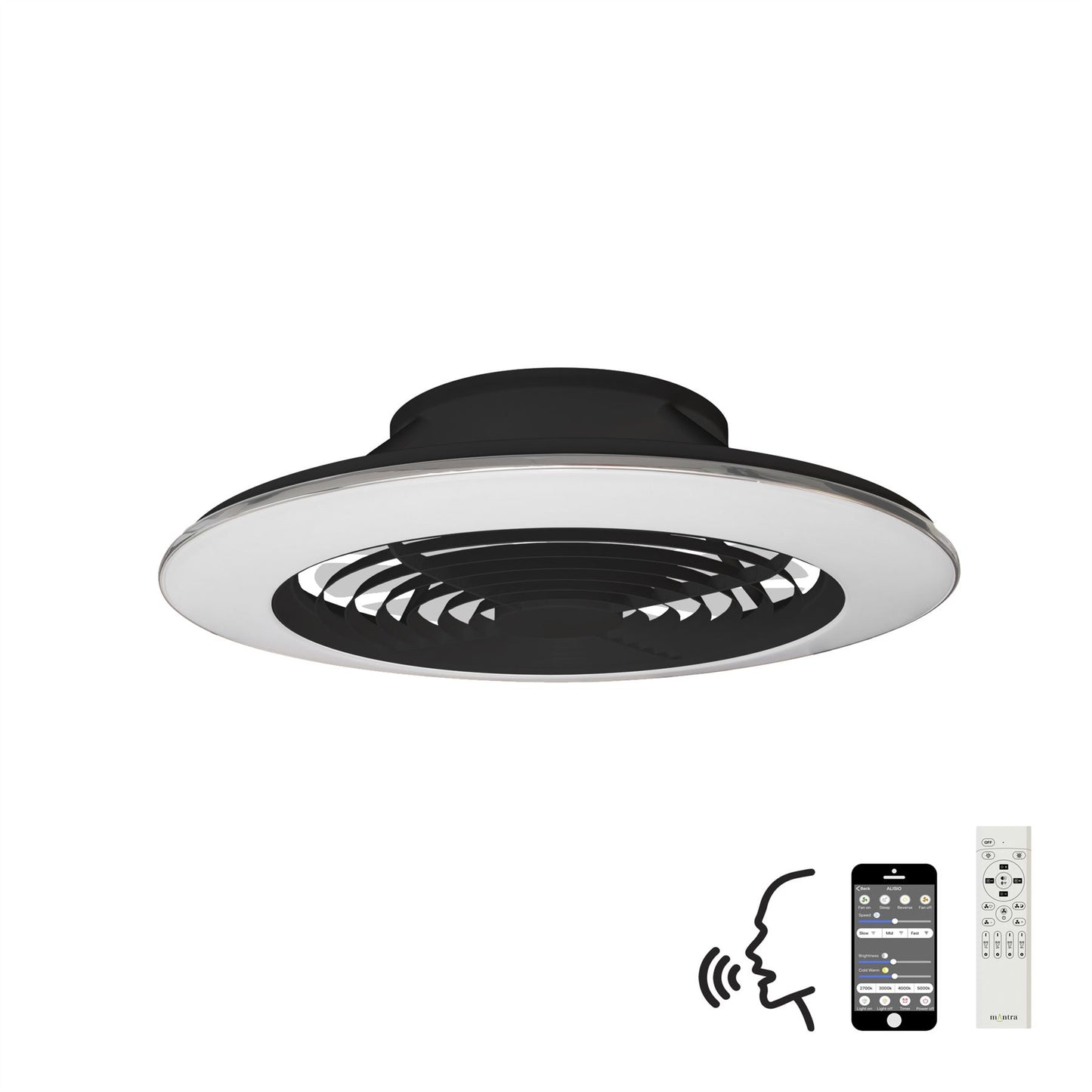 Alisio XL 73.5cm 95W LED Dimmable Ceiling Light & 58W DC Reversible Fan, Black Finish c/w Remote Control, APP & Alexa/Google Voice Control, 5900lm