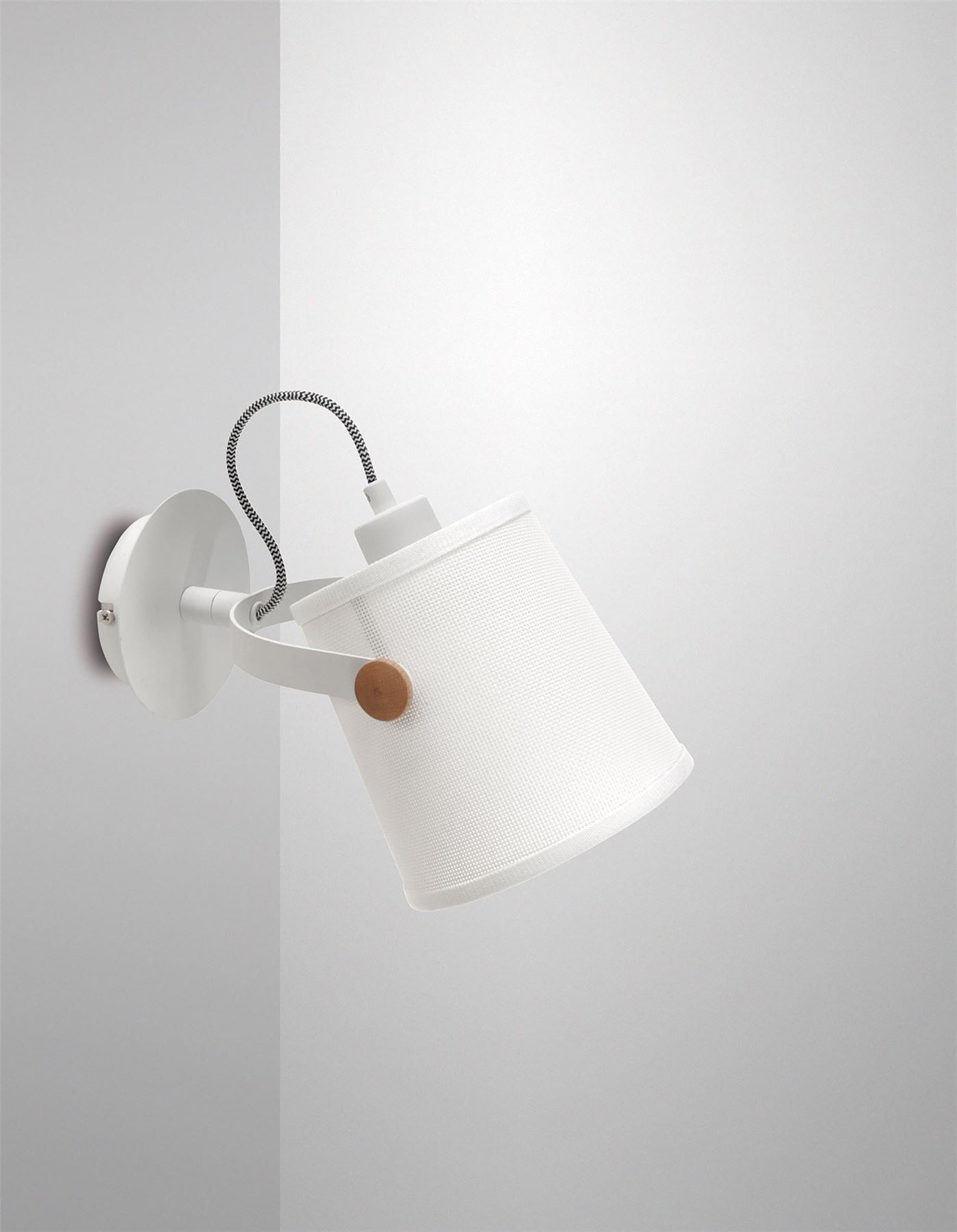 Mantra M4924 Nordica Wall Light with White Shade 1 Light E27, Matt White/Beech with Ivory White Shade
