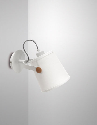 Mantra M4924 Nordica Wall Light with White Shade 1 Light E27, Matt White/Beech with Ivory White Shade
