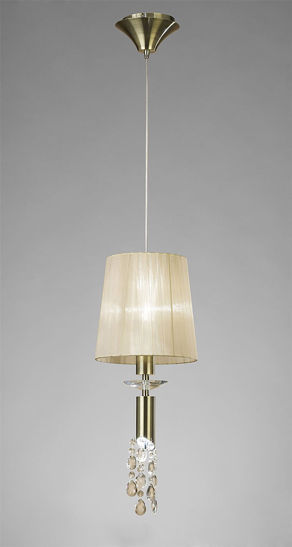 Mantra M3881 Tiffany Pendant 1+1 Light E27+G9, Antique Brass with Soft Bronze Shade & Clear Crystal
