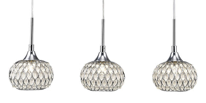 Diyas Chelsie Linear  3 Light G9 Line Polished Chrome/Clear Beaded Glass Ceiling Pendant Light Fitting