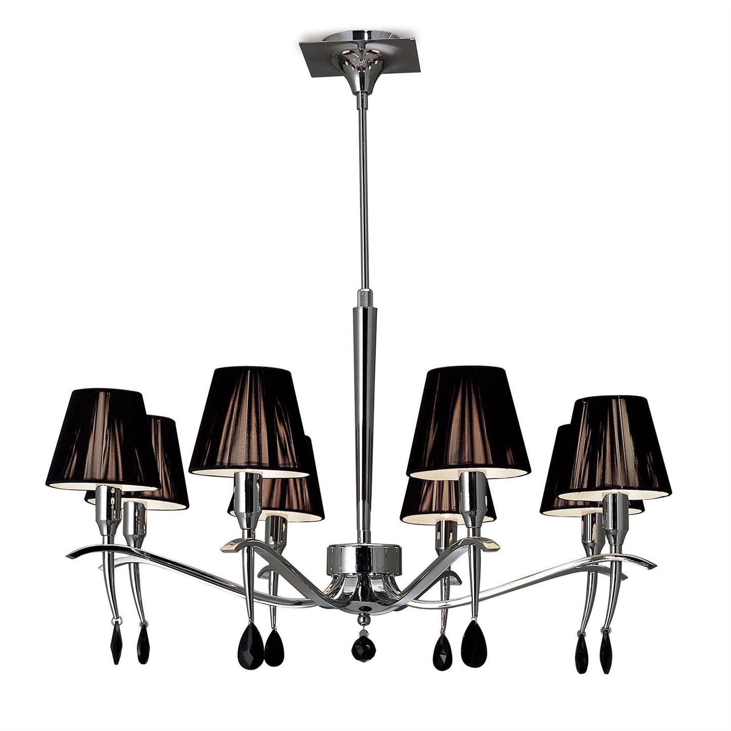 Mantra M0341 Siena Pendant Round 8 Light E14, Polished Chrome with Black Shades and Black Crystal