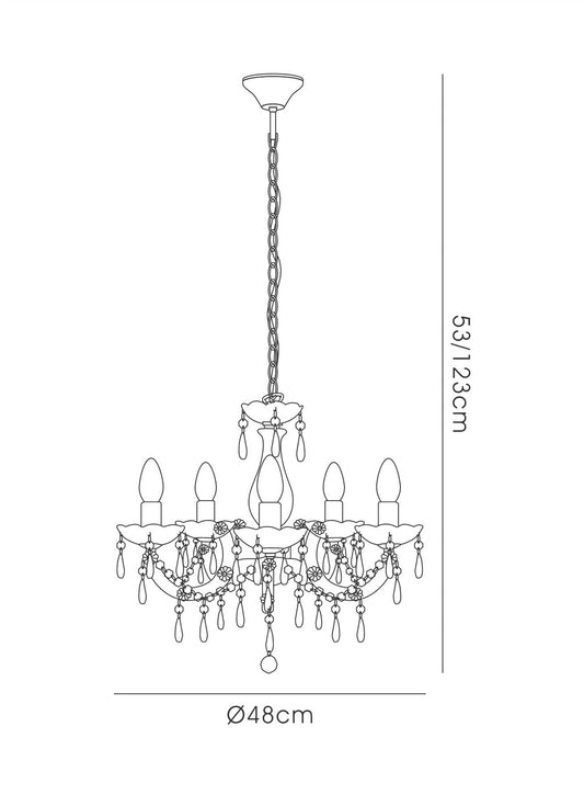 Deco Floria Chandelier with Acrylic Sconce & Acrylic Droplets 5 Light E14 Polished Chrome Finish