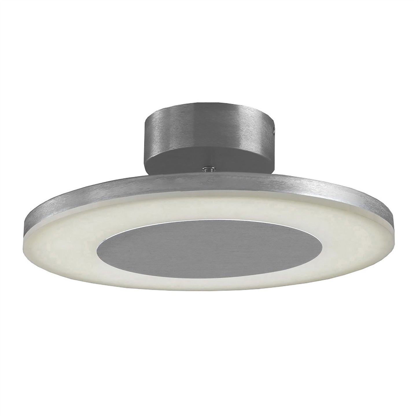 Mantra Hemisferic 36cm Ceiling 1 X 28W LED Round 3000K, 1800lm, Satin Aluminium/Frosted Acrylic, 3yrs Warranty Ceiling