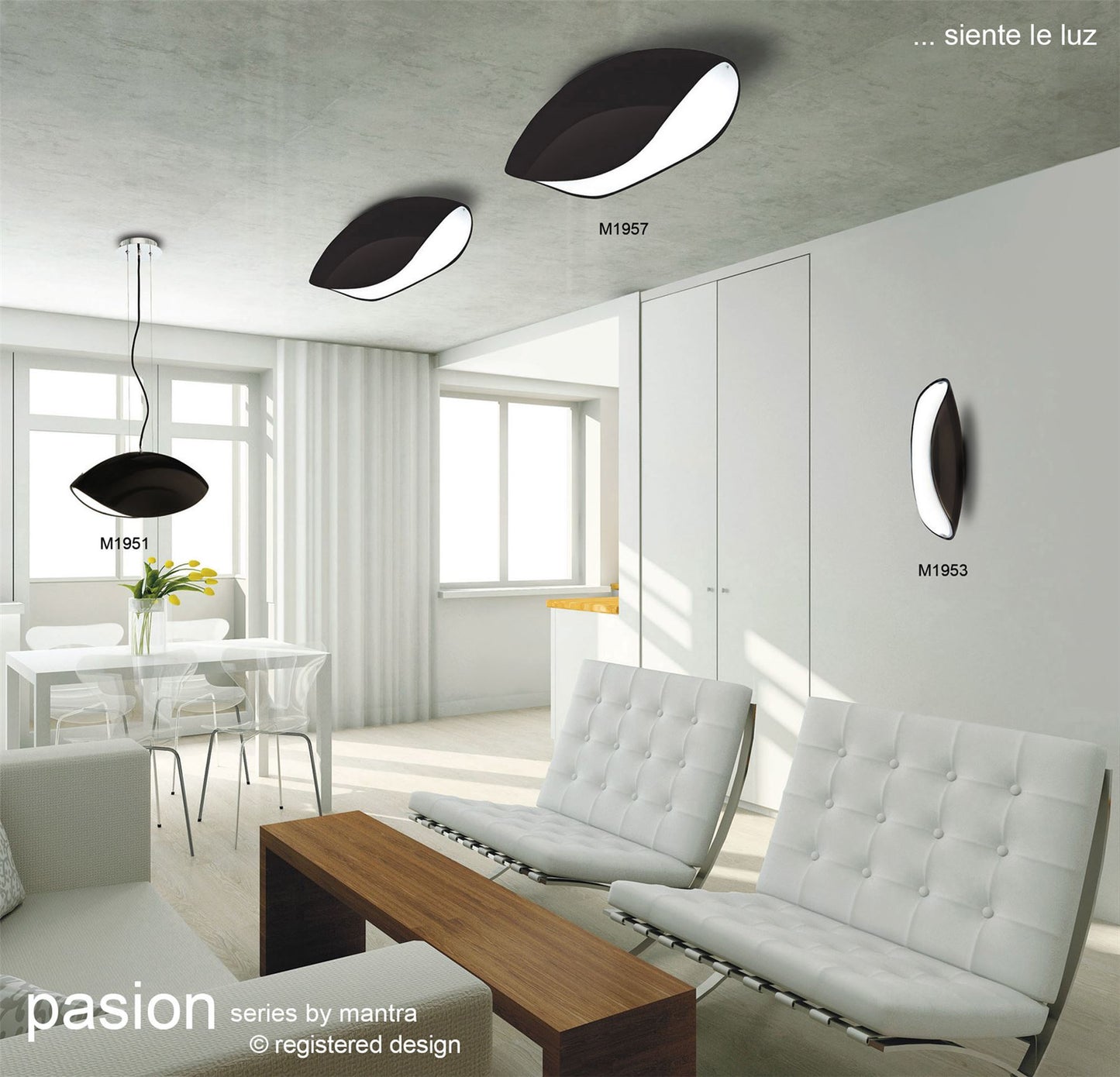 Mantra Pasion Wall Light 2 Light E27, Gloss Black/White Acrylic/Polished Chrome, CFL Lamps INCLUDED
