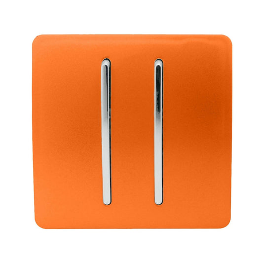 Trendi 2 Gang (2 Way & 3 way Intermediate) 240V Screwless Raised Front Plate Plastic Artistic Modern Glossy 10 Amp Chrome Rocker Double Electrical Wall Light Switch Sunset Orange- ART-SS29OR