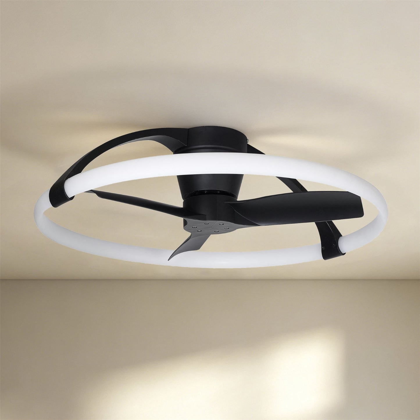 Nepal Mini 75cm 55W LED Dimmable Ceiling Light With Built-In 30W DC Reversible Fan, Black, c/w Remote & APP Control, 5200lm