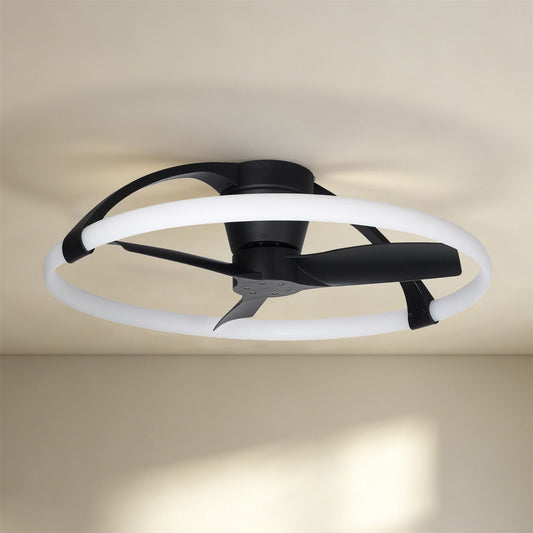 Nepal Mini 75cm 55W LED Dimmable Ceiling Light With Built-In 30W DC Reversible Fan, Black, c/w Remote & APP Control, 5200lm