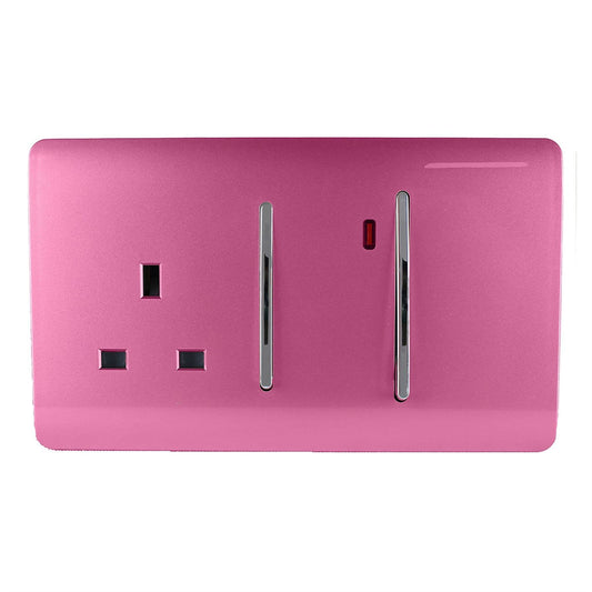 Trendi Artistic Modern Glossy 45 A Cooker Switch & Plug Socket Inc Neon Insert Pink