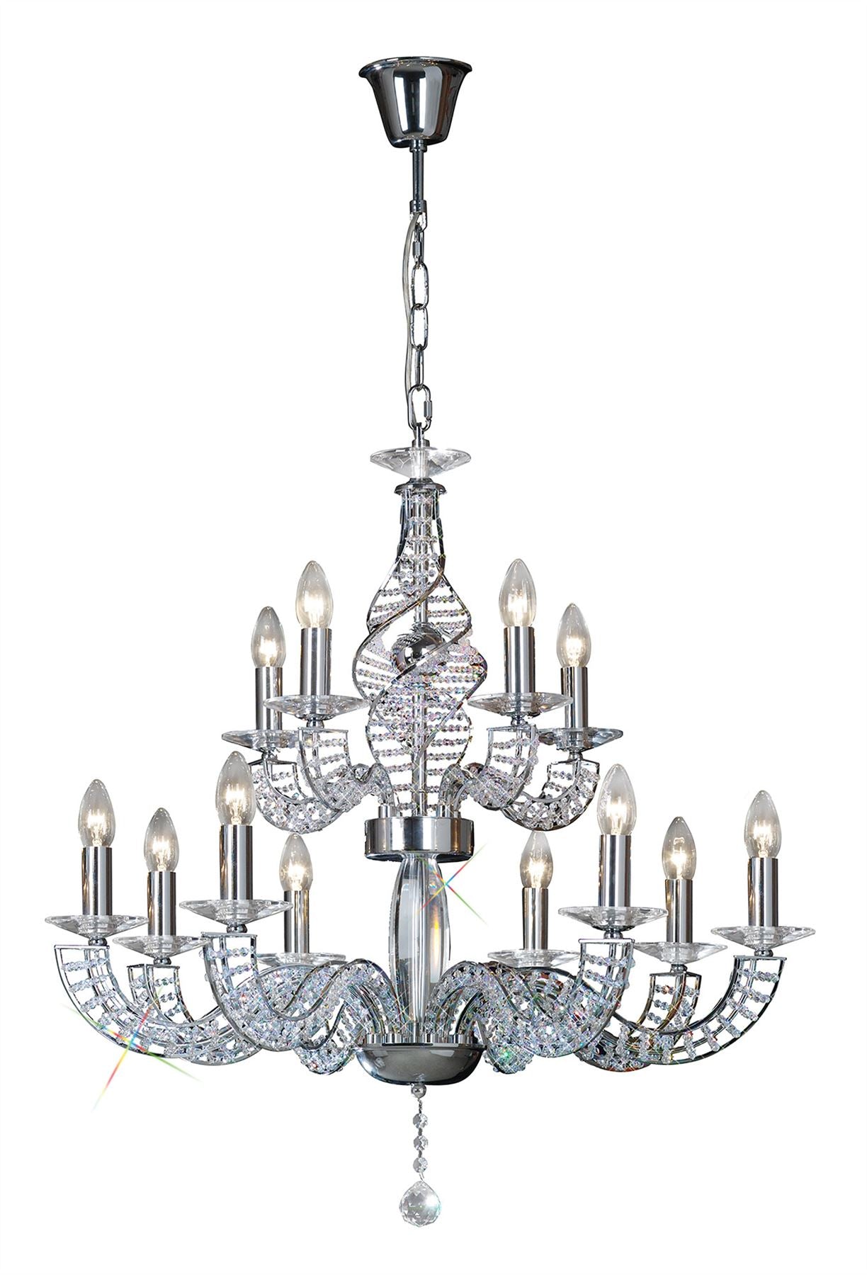 Diyas Santo 78cm  2 Tier 12 Light E14 Polished Chrome/Crystal Ceiling Pendant Light Fitting