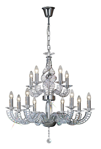 Diyas Santo 78cm  2 Tier 12 Light E14 Polished Chrome/Crystal Ceiling Pendant Light Fitting