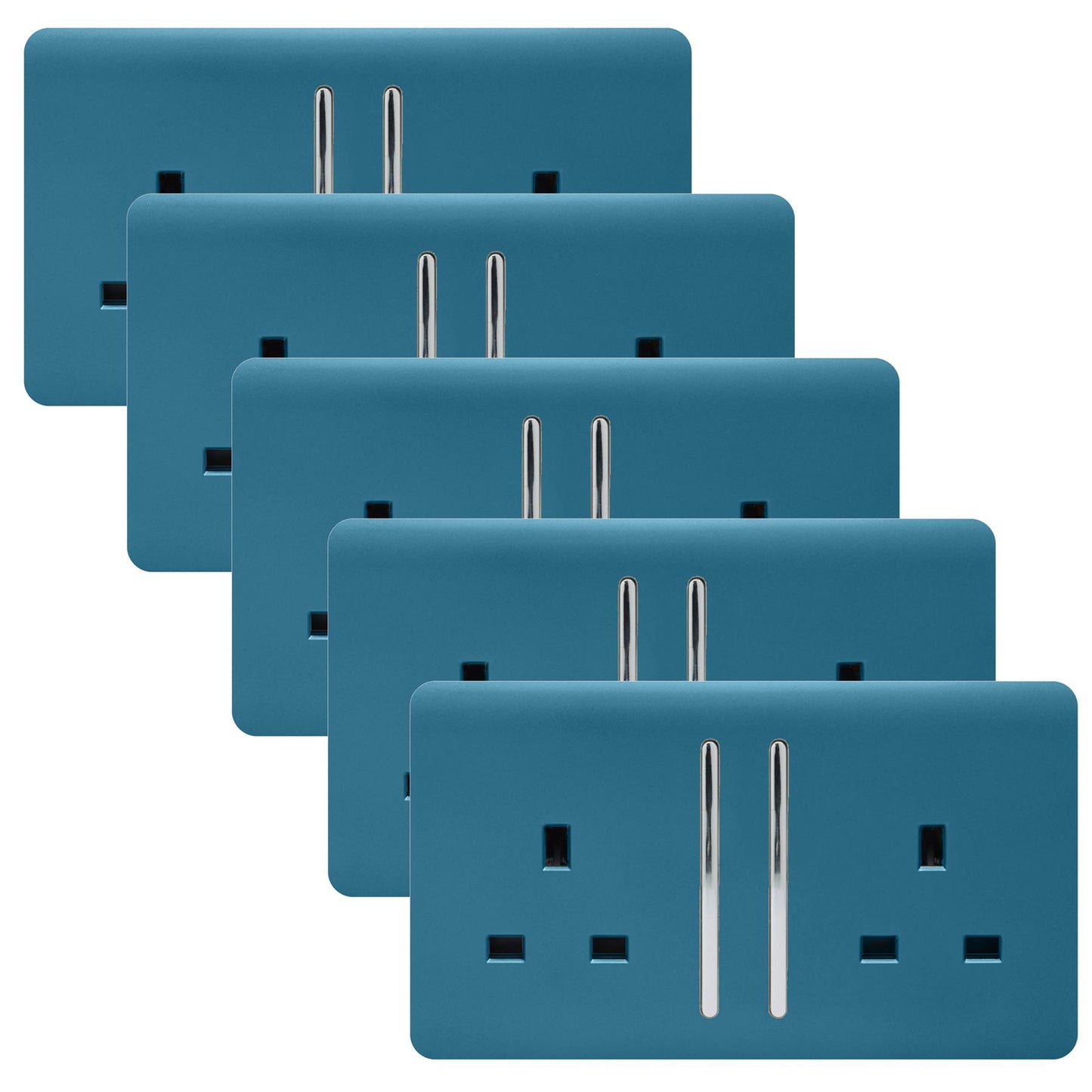 Trendi 2 Gang Artistic Modern Glossy 13 Amp Switched Tactile Plug Socket Ocean Blue (5 Pack)