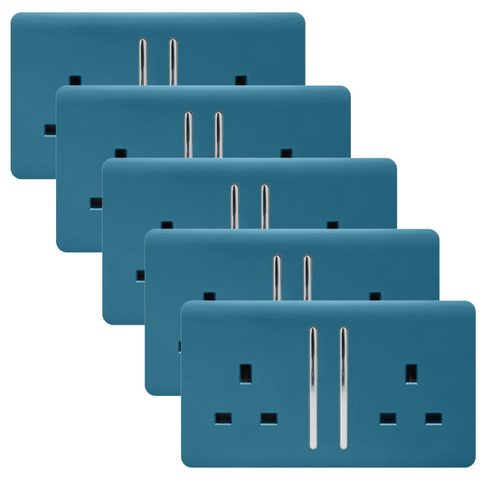Trendi 2 Gang Artistic Modern Glossy 13 Amp Switched Tactile Plug Socket Ocean Blue (5 Pack)