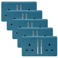 Trendi 2 Gang Artistic Modern Glossy 13 Amp Switched Tactile Plug Socket Ocean Blue (5 Pack)