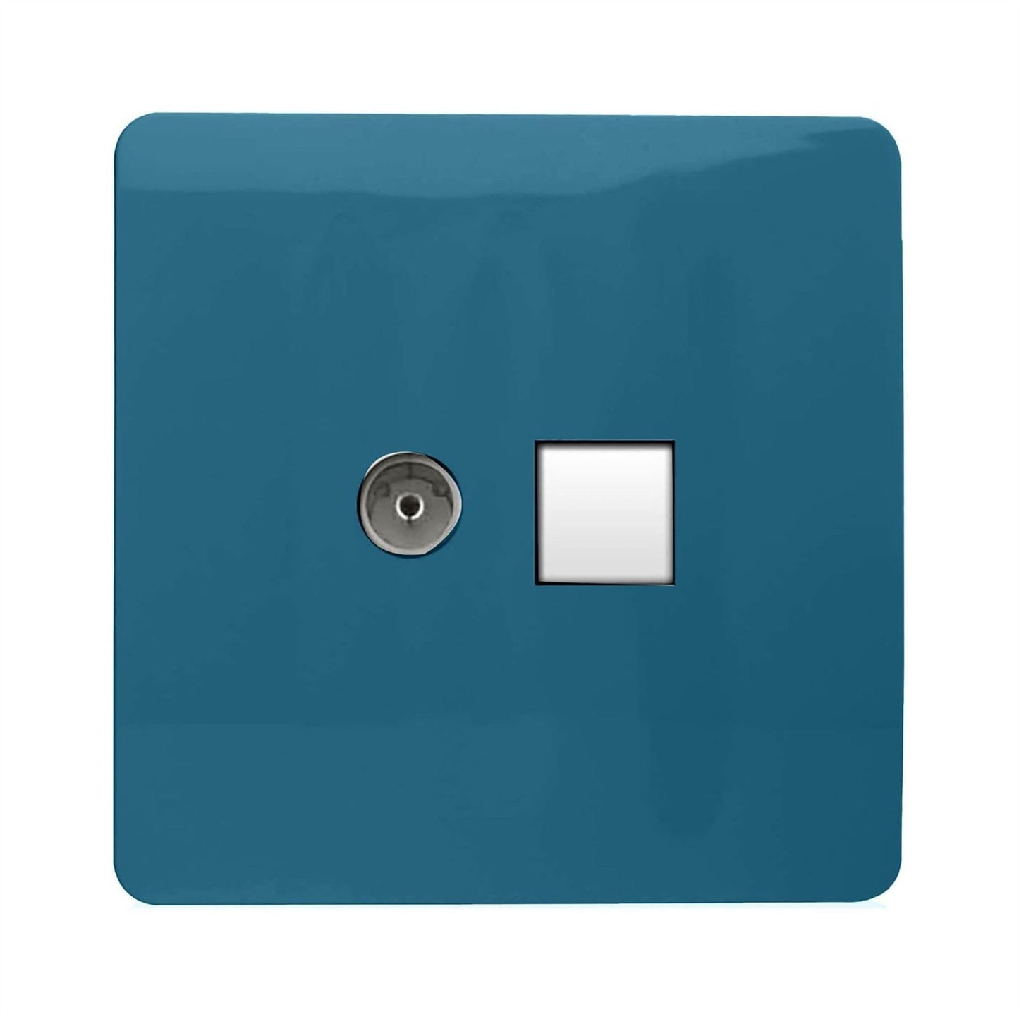 Trendi Switch 2 Gang TV Co-Axial & RJ45 Cat 6 Modern Designer PC Ethernet Sockets in Ocean Blue