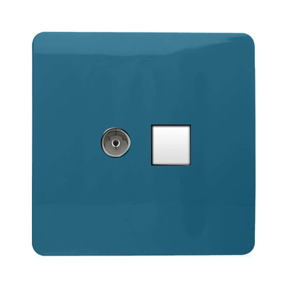 Trendi Switch 2 Gang TV Co-Axial & RJ45 Cat 6 Modern Designer PC Ethernet Sockets in Ocean Blue