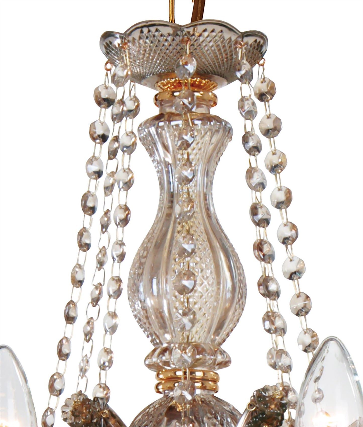 Deco Gabrielle Chandelier with Acrylic Sconce & Glass Droplets 8 Light E14 Mink Finish
