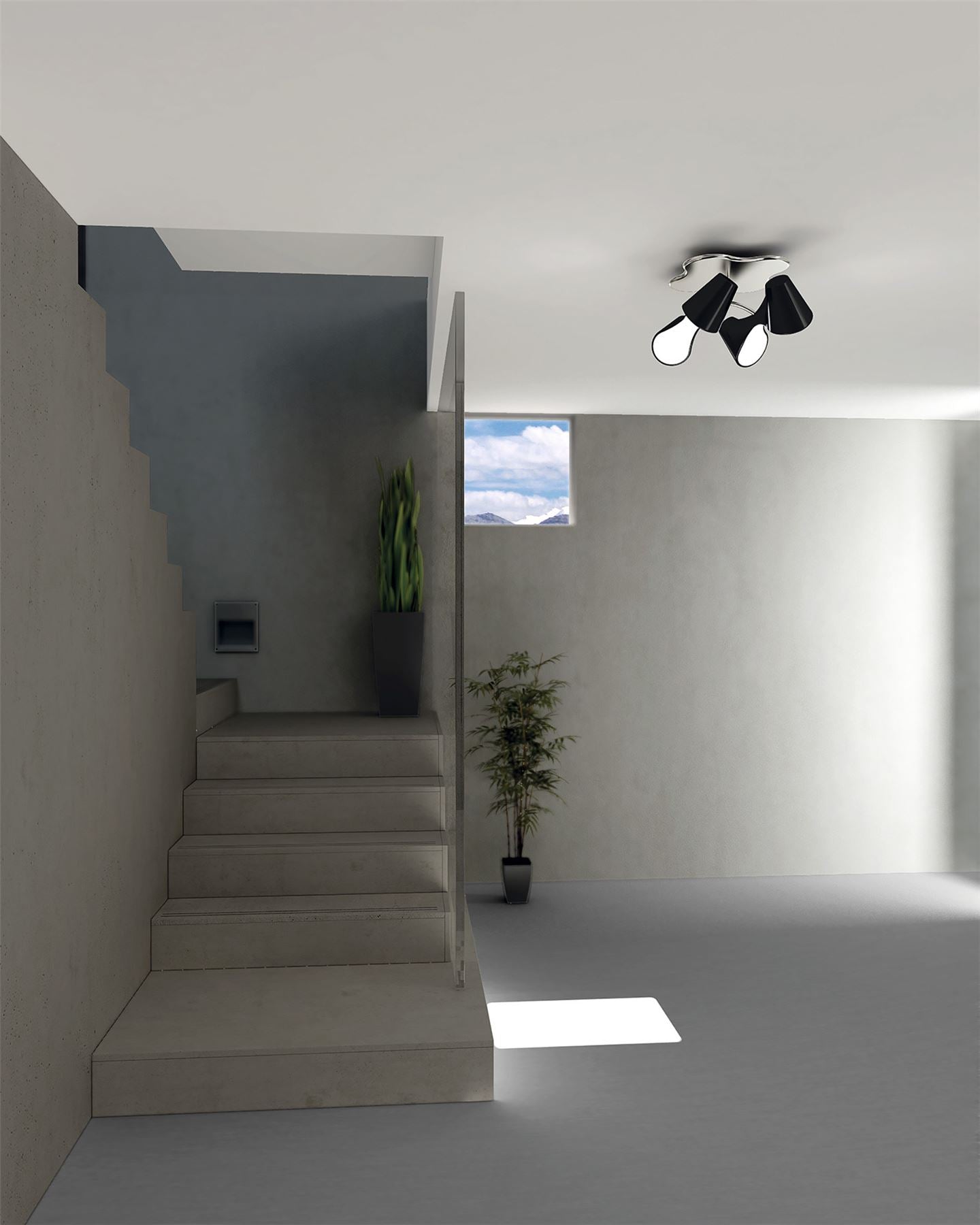 Mantra M1555 Ora Ceiling 2 Arm 4 Light E27, Gloss Black/White Acrylic/Polished Chrome