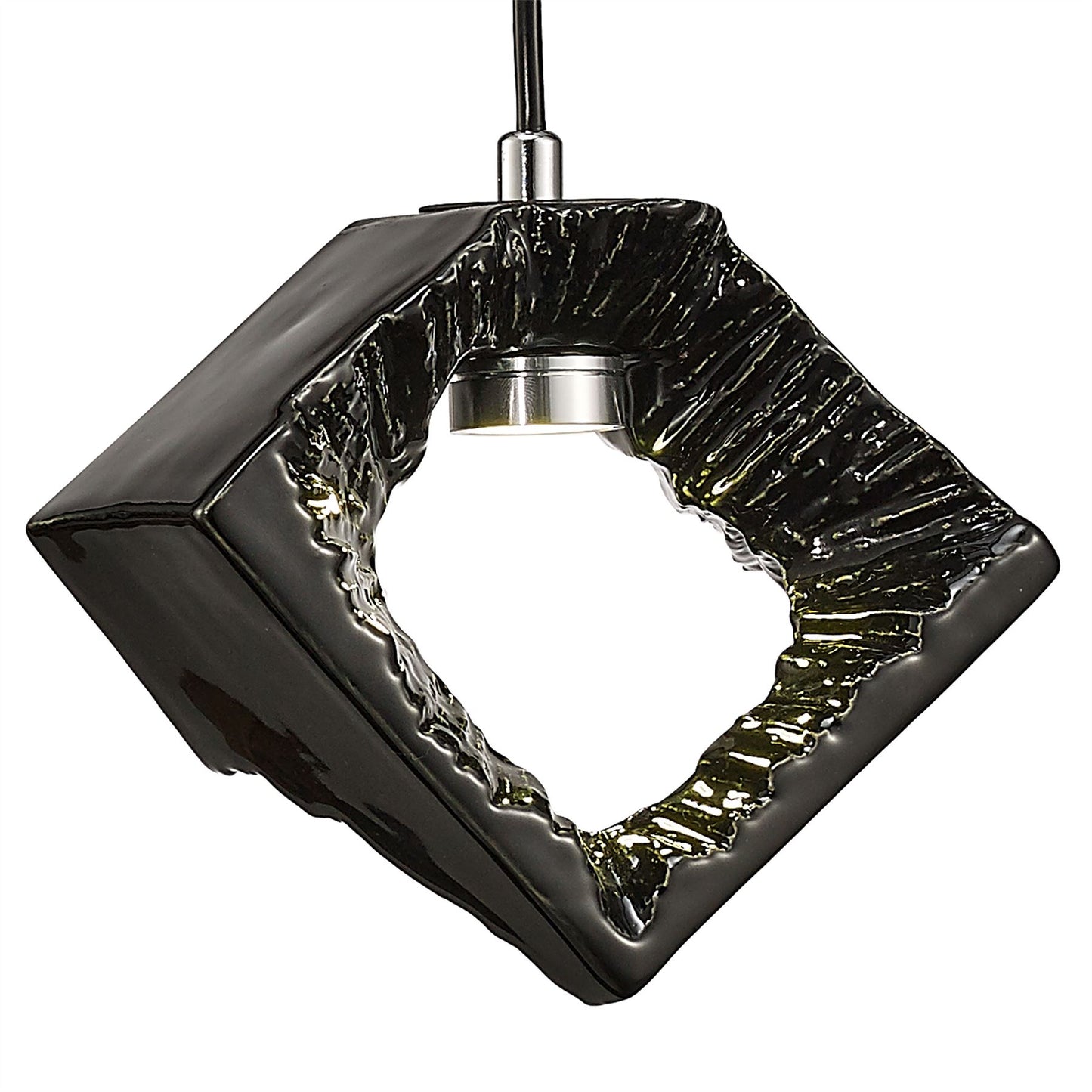 Diyas Salvio 16.5cm Ceramic Square Sculpture  1 x 3W LED 4200K Chrome/Black, 3yrs Warranty Ceiling Pendant Light Fitting