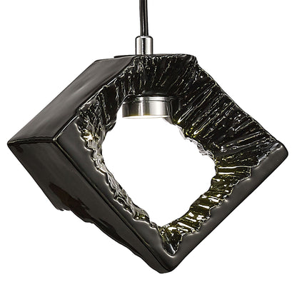 Diyas Salvio 16.5cm Ceramic Square Sculpture  1 x 3W LED 4200K Chrome/Black, 3yrs Warranty Ceiling Pendant Light Fitting
