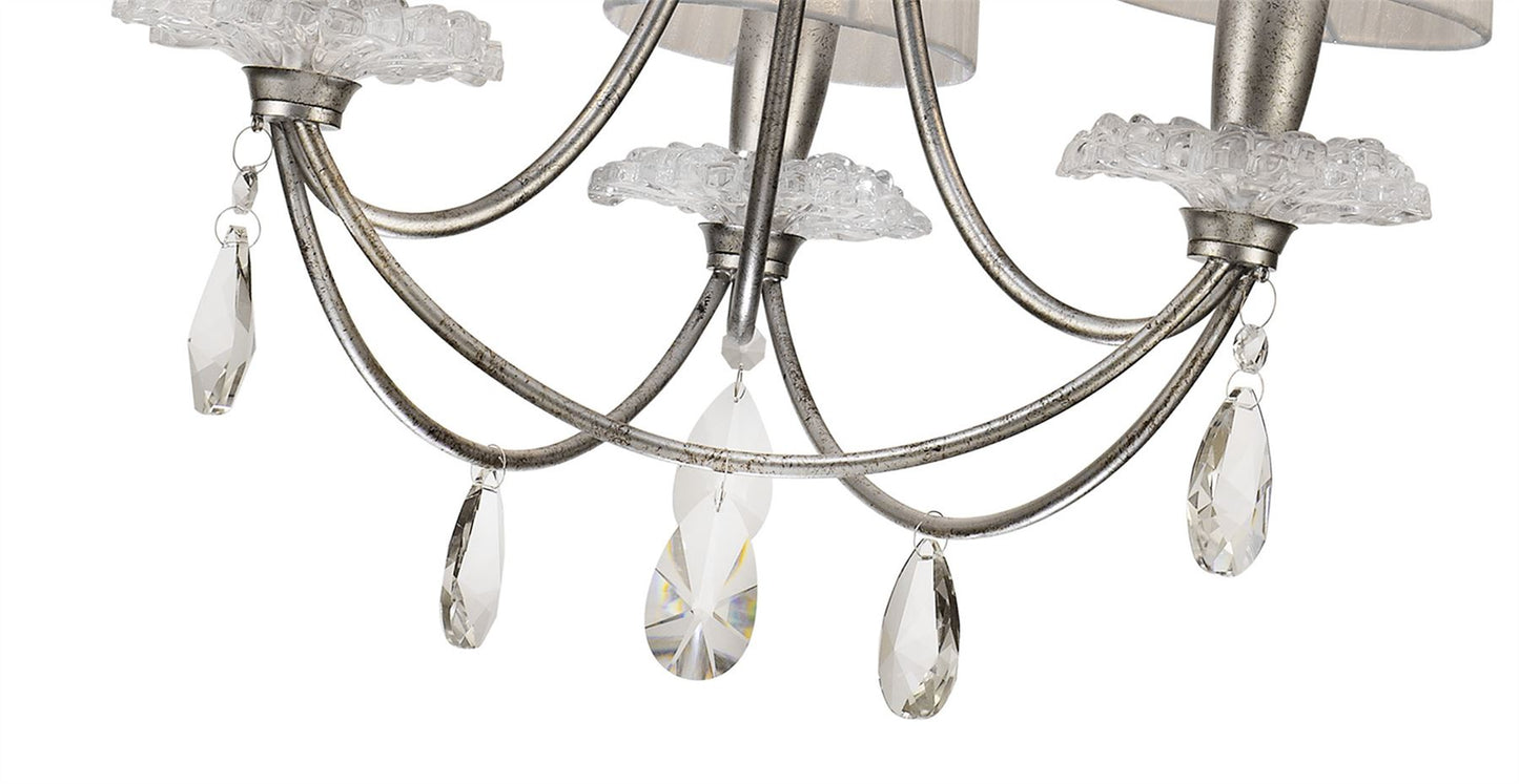 Mantra M6303 Sophie Pendant 63cm Round, 3 x E14 (Max 20W), Silver Painting, White Shades