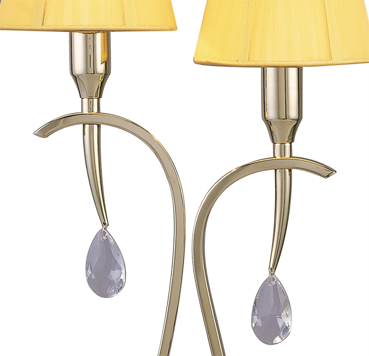 Mantra Siena Crystal Table Lamp 2 Light E14, Polished Brass with Amber Cream Shades & Clear Crystal