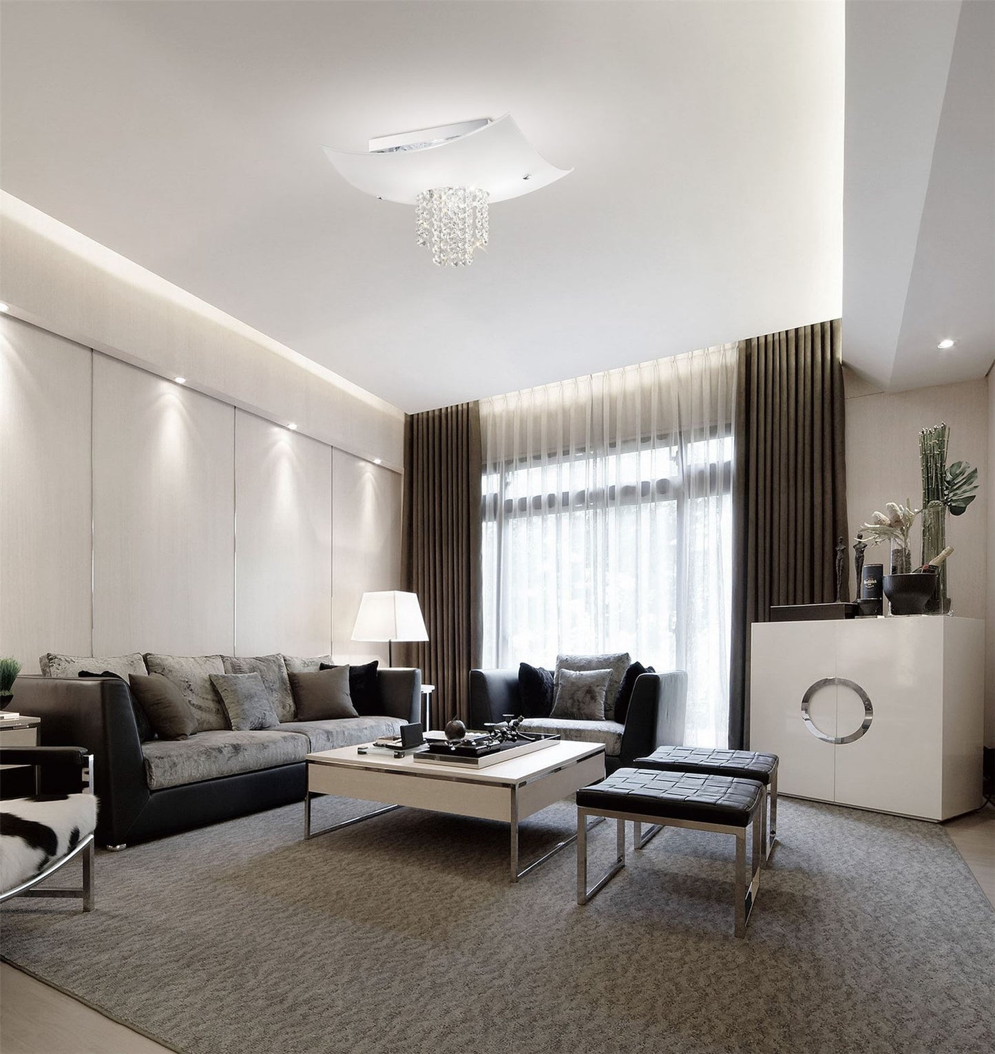 Diyas Nyla Square Flush  5 Light E14 Polished Chrome/Glass/Crystal Ceiling Light Fitting