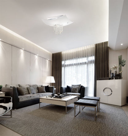 Diyas Nyla Square Flush  5 Light E14 Polished Chrome/Glass/Crystal Ceiling Light Fitting