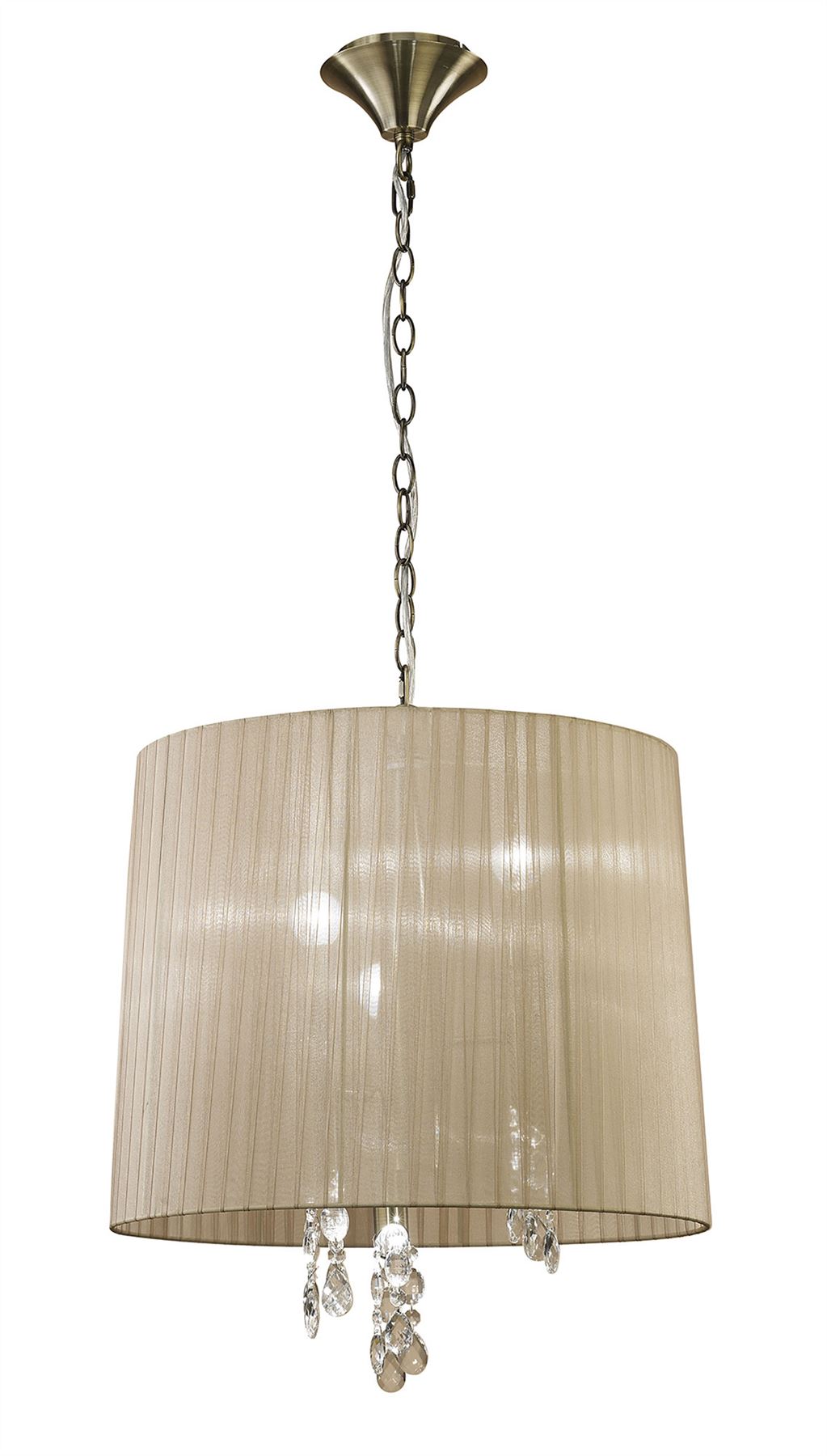 Mantra M3880 Tiffany Pendant 3+3 Light E14+G9, Antique Brass with Soft Bronze Shade & Clear Crystal