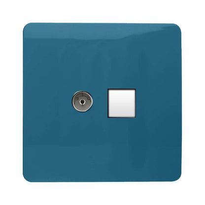 Trendi Switch 2 Gang TV Co-Axial & RJ45 Cat 6 Modern Designer PC Ethernet Sockets in Ocean Blue