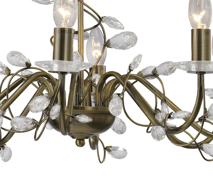 Diyas Willow 64cm  WITHOUT SHADE 8 Light E14 Antique Brass/Crystal Ceiling Pendant Light Fitting