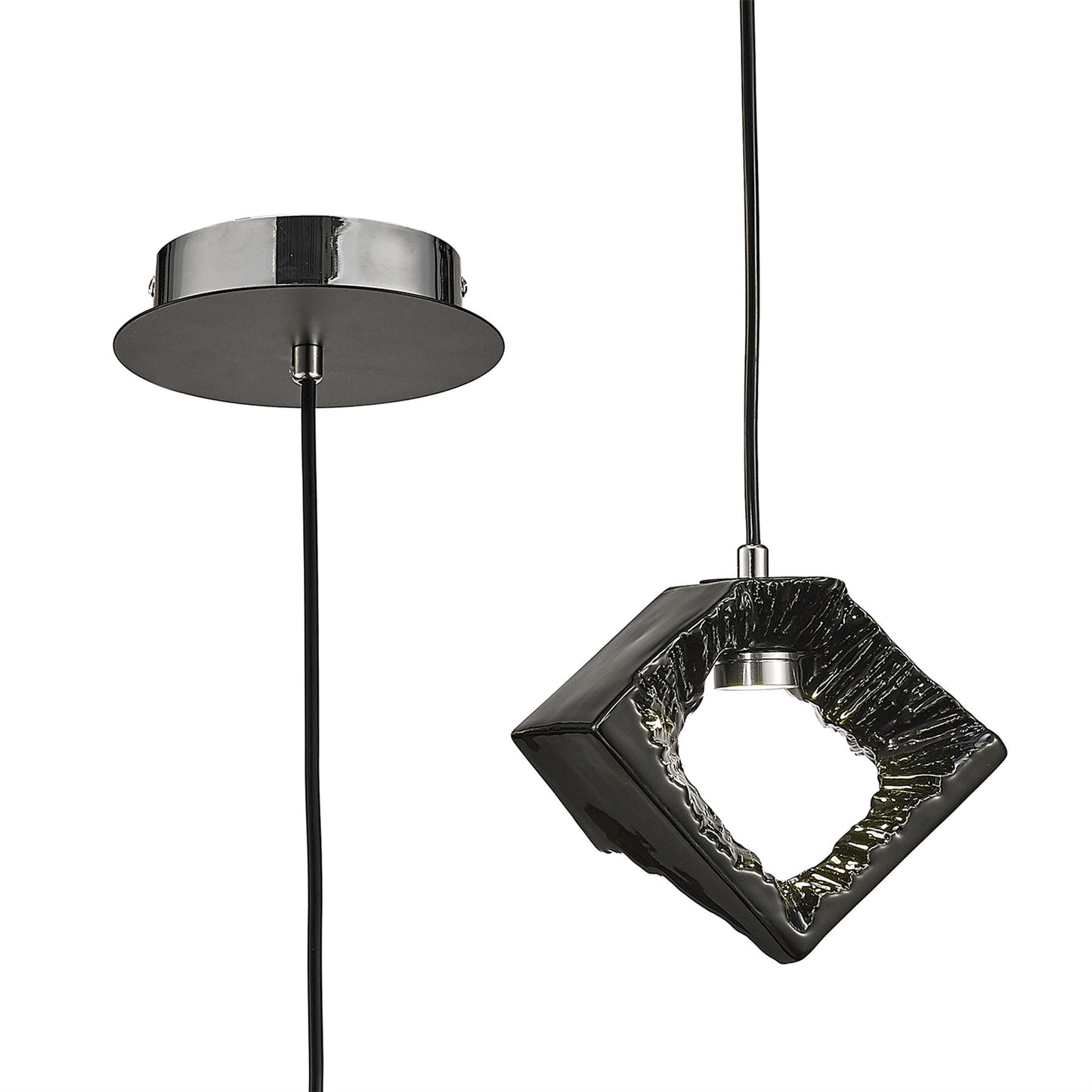 Diyas Salvio 16.5cm Ceramic Square Sculpture  1 x 3W LED 4200K Chrome/Black, 3yrs Warranty Ceiling Pendant Light Fitting