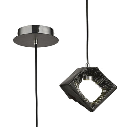 Diyas Salvio 16.5cm Ceramic Square Sculpture  1 x 3W LED 4200K Chrome/Black, 3yrs Warranty Ceiling Pendant Light Fitting