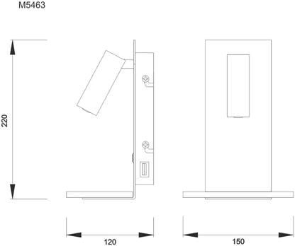 Mantra M5463 Nordica II Position Wall Light with USB Socket, 180lm, 1x3W 3000K LED White/Beech, 3yrs Warranty