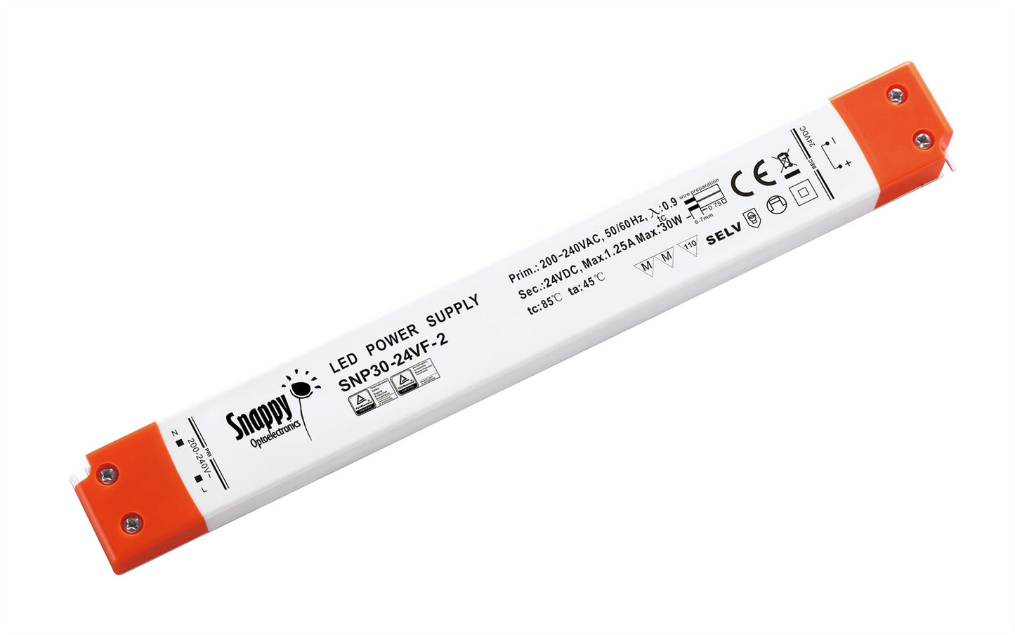Snappy SNP, 30W, Constant Voltage Non-Dimmable PC LED Driver, 24VDC,IP20, Screw Connection, 5 yrs Warranty.