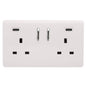 Ice White Screwless 2 Gang Switched Double Socket 13A With 2 x USB-C 24W (Shared), (35mm Back Box Req.), 10yrs Warranty