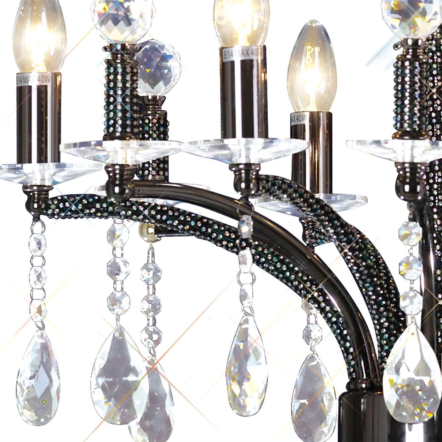 Diyas Fiore 62cm  6 Light E14 Black Chrome/Crystal Ceiling Pendant Light Fitting