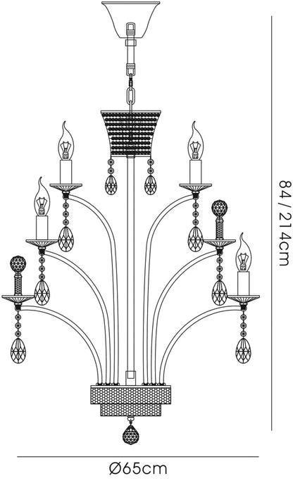 Diyas Orlando 65cm  12 Light E14 French Gold/Crystal, (ITEM REQUIRES CONSTRUCTION/CONNECTION) Ceiling Pendant Light Fitting